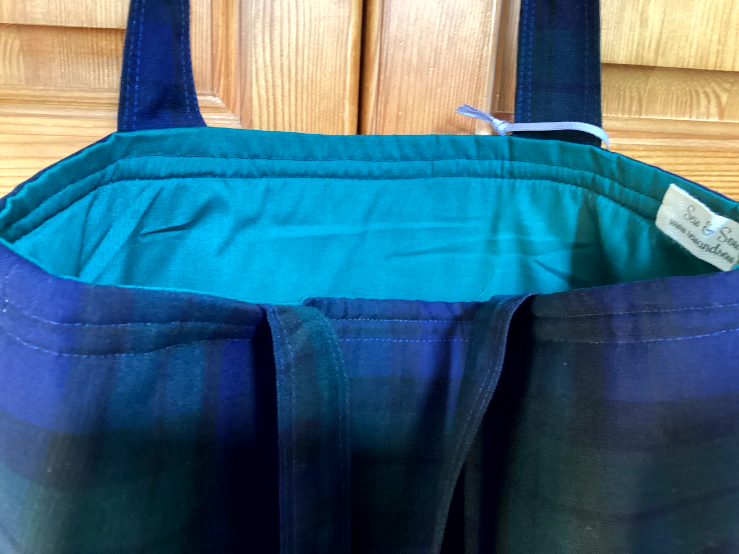 Tote Bag - dark green and blue tartan